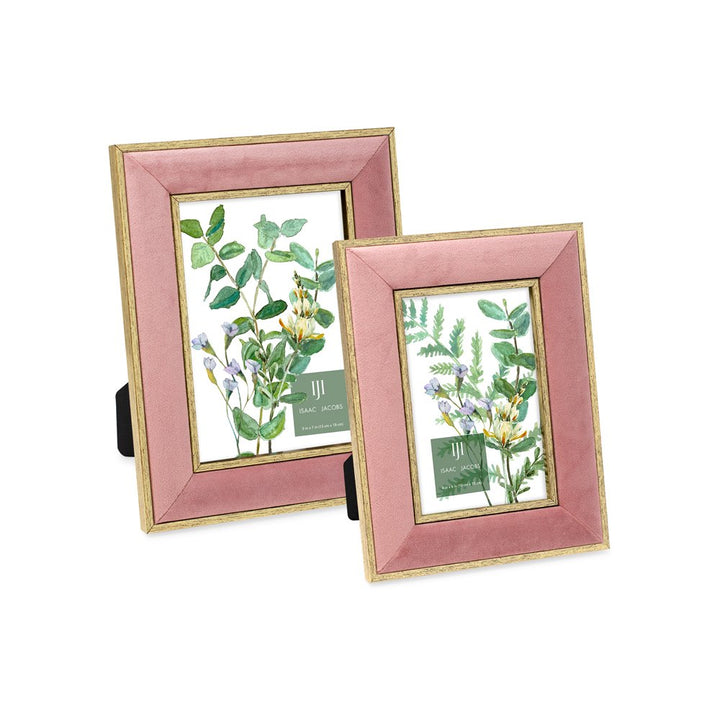 Isaac Jacobs Velvet Picture Frame with Metallic Double Border, Photo Frame, Horizontal &amp; Vertical, Made for Tabletop &amp; Wall Display, for Home and Office