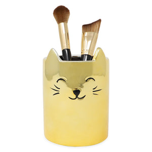 Isaac Jacobs Ceramic Cat Makeup Brush Holder, Multi-Purpose Organizer. Bathroom, Kitchen, Bedroom, Office Décor