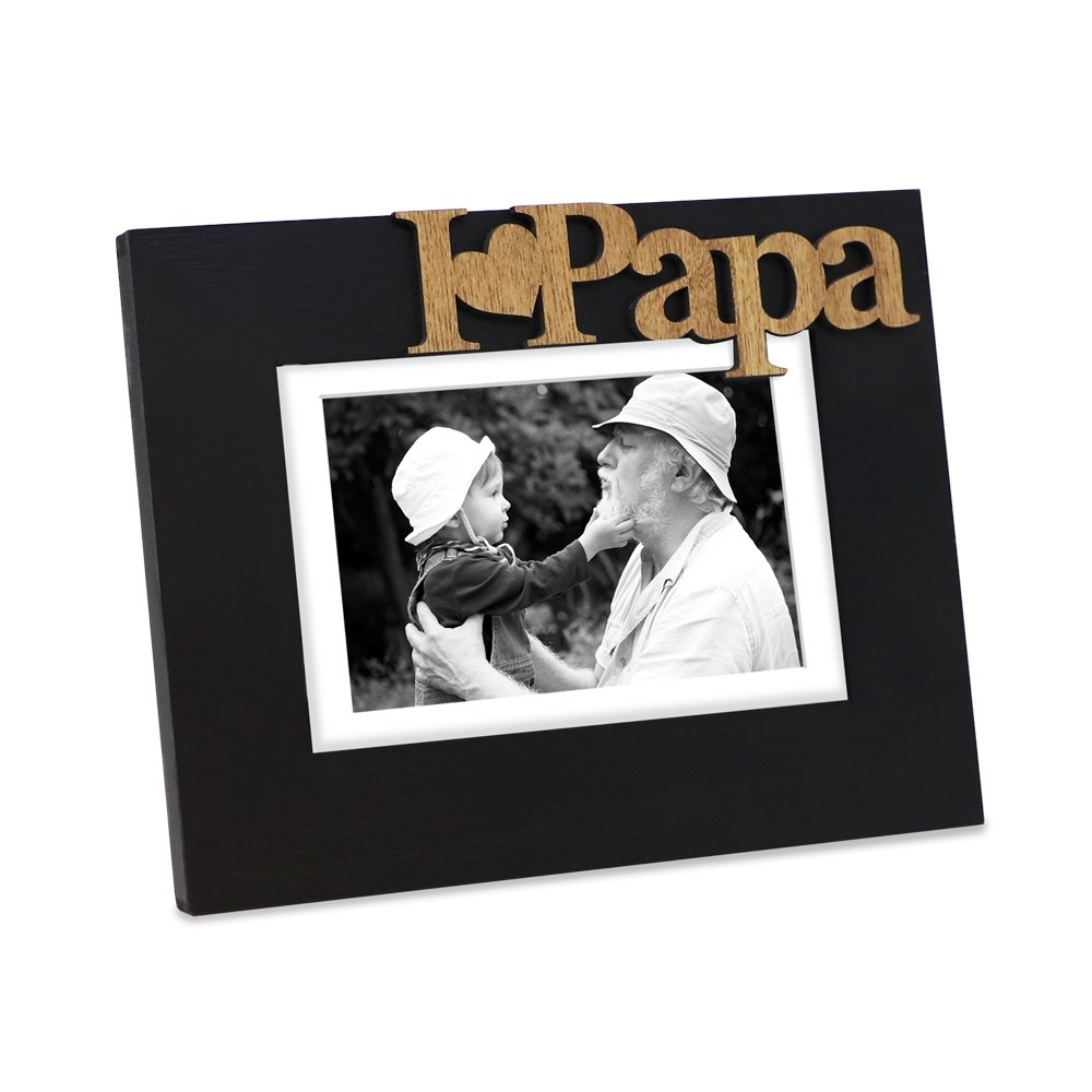 Isaac Jacobs Wood Sentiments “I Love Papa” / I Heart Papa Picture Frame, Photo Gift for Papa, Grandpa, Family, Display on Tabletop, Desk