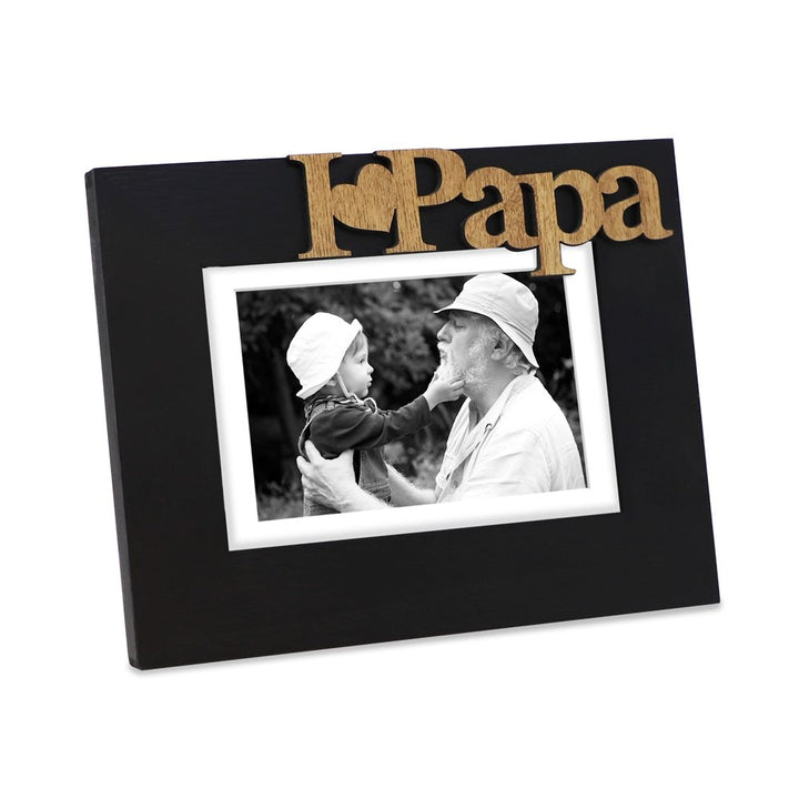 Isaac Jacobs Wood Sentiments “I Love Papa” / I Heart Papa Picture Frame, Photo Gift for Papa, Grandpa, Family, Display on Tabletop, Desk