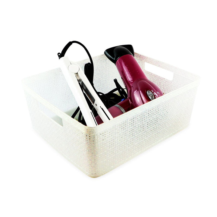 Isaac Jacobs Glitter Plastic Organizer Set w/Cut-Out Handles, Multi-Functional Home Storage, Desk, Office, Bathroom, Bedroom, Closet, Playroom