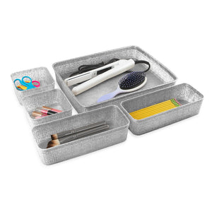 Isaac Jacobs Glitter Plastic Organizer Set w/Cut-Out Handles, Multi-Functional Home Storage, Desk, Office, Bathroom, Bedroom, Closet, Playroom