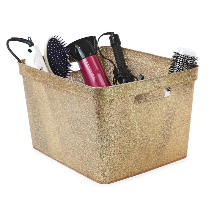 Isaac Jacobs Large Glitter Storage Bin (14” x 11.5” x 8.75”) Set w/Cut-Out Handles, Plastic Organizer, Multi-Functional, Home Storage Solution, Kids Playroom, Bedroom, Closet