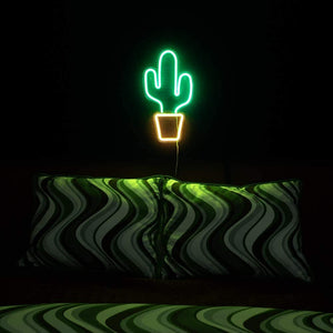 Isaac Jacobs 19” x 10” inch LED Neon Green Cactus with Yellow Planter Wall Sign for Cool Light, Wall Art, Bedroom Decorations, Home Accessories, Party, and Holiday Décor: Powered by USB Wire (Cactus)