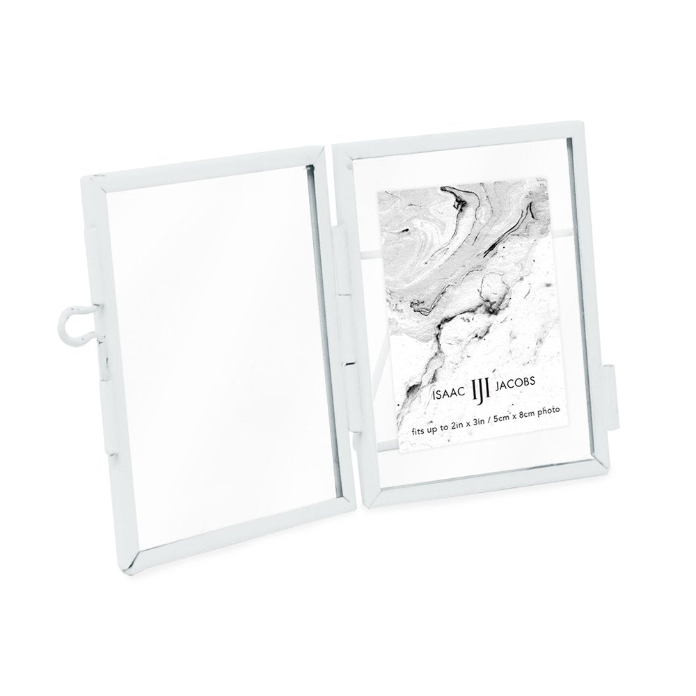 Isaac Jacobs Modern Style Brass and Glass, Pressed Glass, Metal Floating Desk Photo Frame with Locket Closure for Pictures, Art, Mementos &amp; Keepsakes