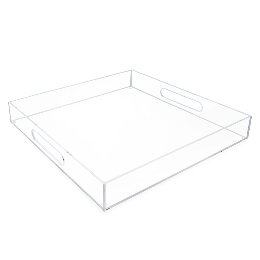 Isaac Jacobs Clear Acrylic Serving Tray with Cutout Handles, Spill-Proof, Stackable Organizer, Space-Saver, Food &amp; Drinks Server, Indoors/Outdoors, Lucite Storage Décor &amp; More