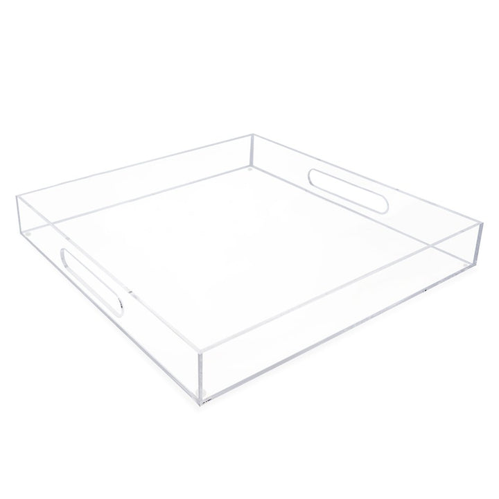 Isaac Jacobs Clear Acrylic Serving Tray with Cutout Handles, Spill-Proof, Stackable Organizer, Space-Saver, Food &amp; Drinks Server, Indoors/Outdoors, Lucite Storage Décor &amp; More