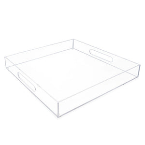 Isaac Jacobs Clear Acrylic Serving Tray with Cutout Handles, Spill-Proof, Stackable Organizer, Space-Saver, Food & Drinks Server, Indoors/Outdoors, Lucite Storage Décor & More