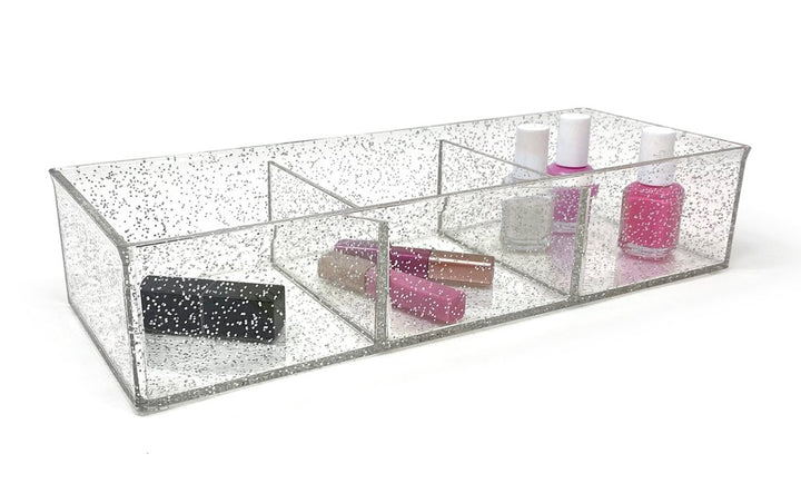 Isaac Jacobs Large 3-Compartment Clear Acrylic Stackable Organizer (12.9" L x 5" W x 2.7" H), Multi-Sectional Tray &amp; Storage Solution for Makeup, Craft Supplies &amp; More, for Bathroom, Kitchen, Office