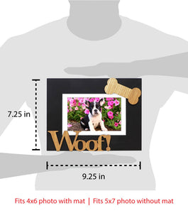 Isaac Jacobs Wood Sentiments Dog “Woof!” Picture Frame, Photo Gift for Pet Dog, Puppy, Display on Tabletop, Desk