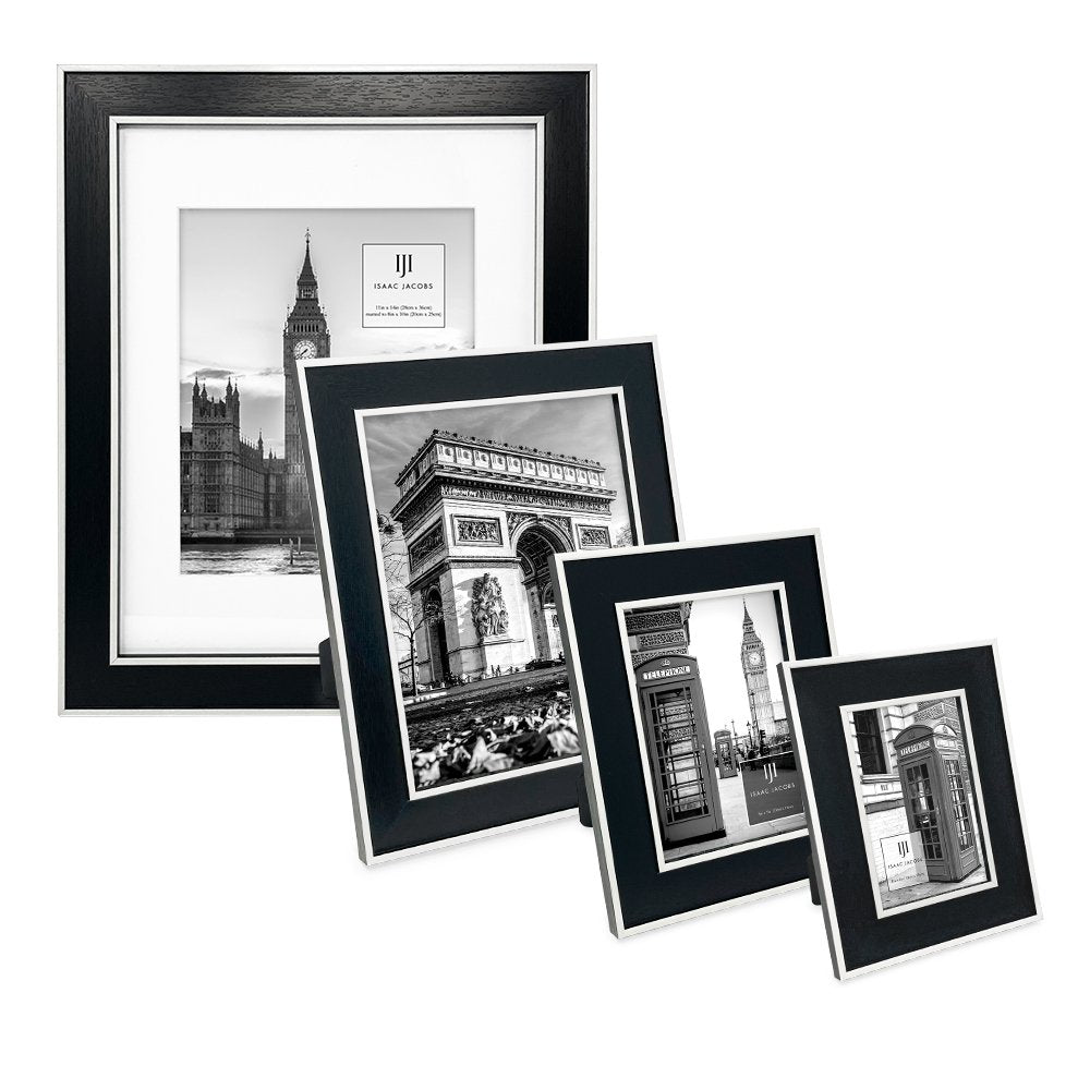 Isaac Jacobs (Vertical &amp; Horizontal) Double Border Picture Frame w/ Black Fabric Easel, Wall-Mountable, Made for Tabletop &amp; Gallery, Home or Office