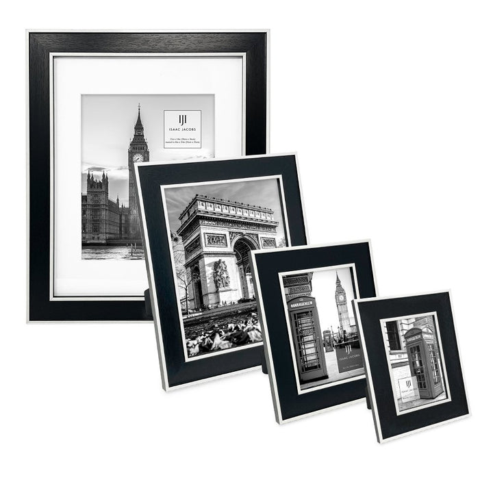 Isaac Jacobs (Vertical &amp; Horizontal) Double Border Picture Frame w/ Black Fabric Easel, Wall-Mountable, Made for Tabletop &amp; Gallery, Home or Office