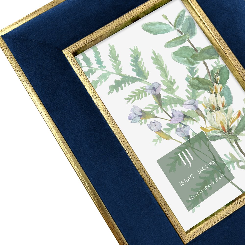 Isaac Jacobs Velvet Picture Frame with Metallic Double Border, Photo Frame, Horizontal &amp; Vertical, Made for Tabletop &amp; Wall Display, for Home and Office