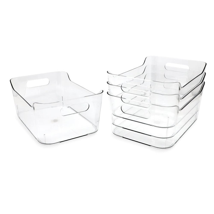 Isaac Jacobs Clear Storage Bins w/Handles, Plastic Box Set, Home, Office, Fridge, Freezer, Kitchen, Pantry Organization Container, BPA-Free/Food Safe