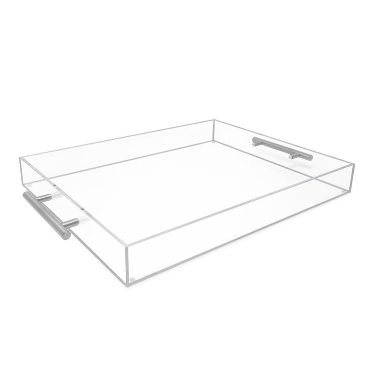 Isaac Jacobs Clear Acrylic Serving Tray with Metal Handles, Spill-Proof, Stackable Organizer, Space-Saver, Food &amp; Drinks Server, Indoors/Outdoors, Lucite Storage Décor &amp; More