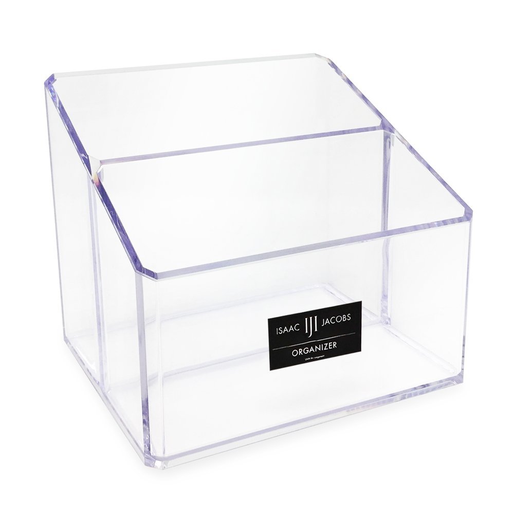 Isaac Jacobs Clear Acrylic Organizer, Remote Holder & Multi-Functional Makeup, Brush, Pen & Pencil Storage Solution, for The Home, Bathroom, Office, Child’s Desk
