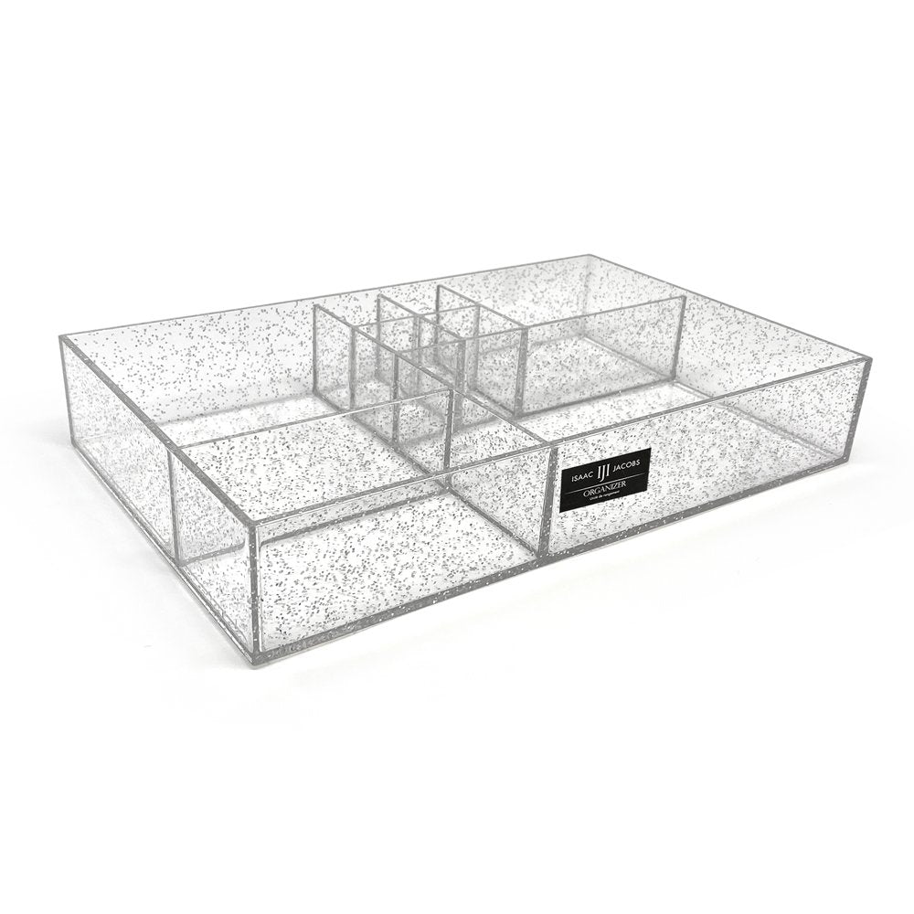 Isaac Jacobs 8-Compartment Clear Acrylic Drawer Organizer (13" L x 8.1" W x 2.3" H), Multi-Sectional Tray &amp; Storage Solution for Makeup, School &amp; Office Supplies, Bathroom, Kitchen