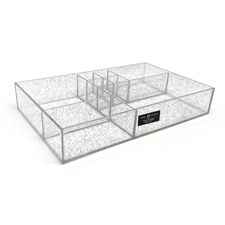 Isaac Jacobs 8-Compartment Clear Acrylic Drawer Organizer (13" L x 8.1" W x 2.3" H), Multi-Sectional Tray &amp; Storage Solution for Makeup, School &amp; Office Supplies, Bathroom, Kitchen