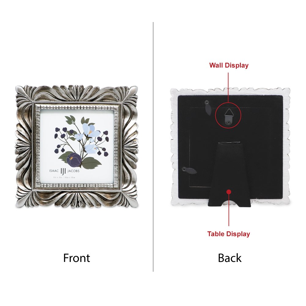 Isaac Jacobs Wave Textured Hand-Crafted Resin Picture Frame with Easel &amp; Hook for Tabletop &amp; Wall Display, Decorative Swirl Design Home Décor, Photo Gallery, Art, More