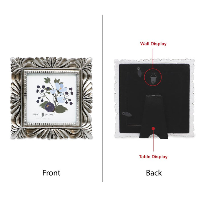 Isaac Jacobs Wave Textured Hand-Crafted Resin Picture Frame with Easel &amp; Hook for Tabletop &amp; Wall Display, Decorative Swirl Design Home Décor, Photo Gallery, Art, More