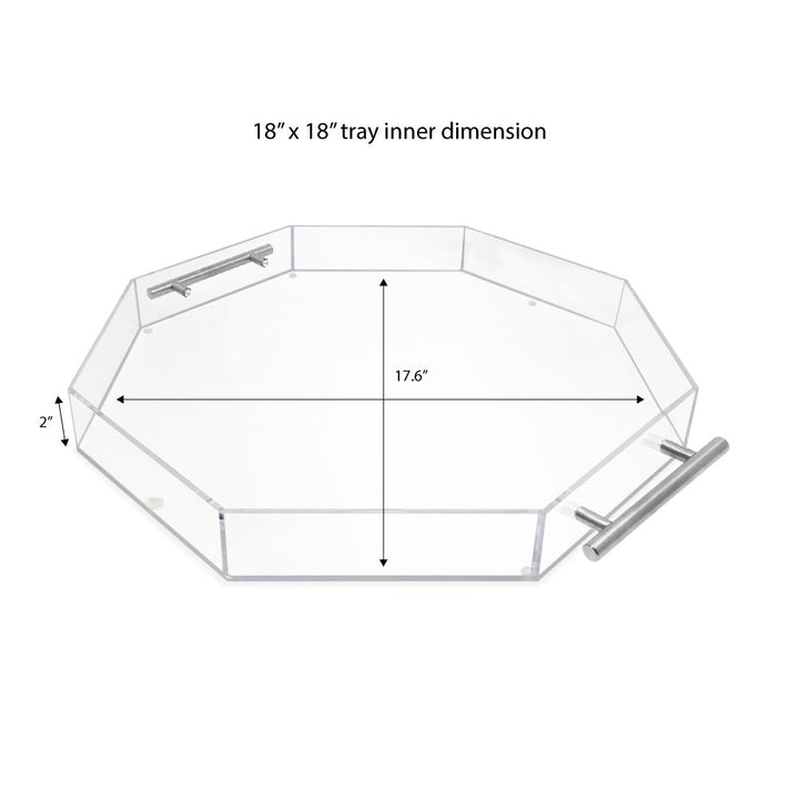 Isaac Jacobs Clear Acrylic Serving Tray with Metal Handles, Spill-Proof, Stackable Organizer, Space-Saver, Food &amp; Drinks Server, Indoors/Outdoors, Lucite Storage Décor &amp; More
