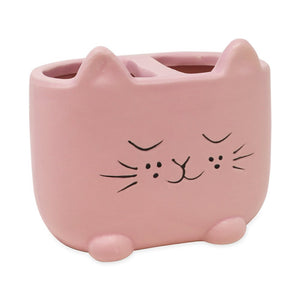 Isaac Jacobs Ceramic Cat Makeup Brush Holder, Multi-Purpose Organizer. Bathroom, Kitchen, Bedroom, Office Décor