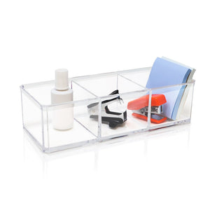 Isaac Jacobs Clear Acrylic 3-Section Organizer- Three Compartment Drawer Tray and Storage Solution for Office, Bathroom, Kitchen, Supplies, and More