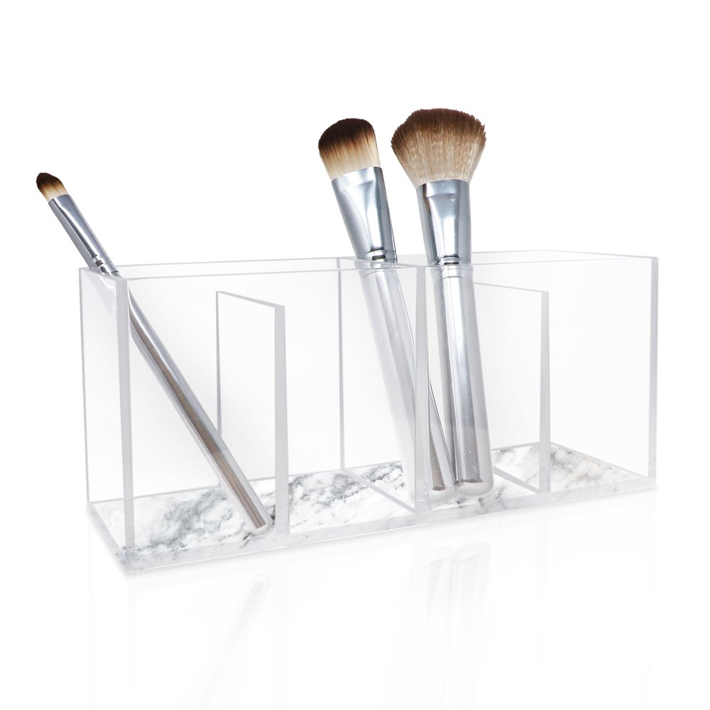 Isaac Jacobs 4-Compartment Clear Acrylic Organizer- Makeup Brush Holder- Storage Solution- Office, Bathroom, Kitchen Supplies and More