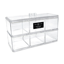 Isaac Jacobs 3-Compartment Clear Acrylic Rectangular Stackable Organizer with Lid, Multi-Sectional Drawer Tray, Storage Solution for Makeup, Craft Supplies, for Bathroom, Kitchen, Office