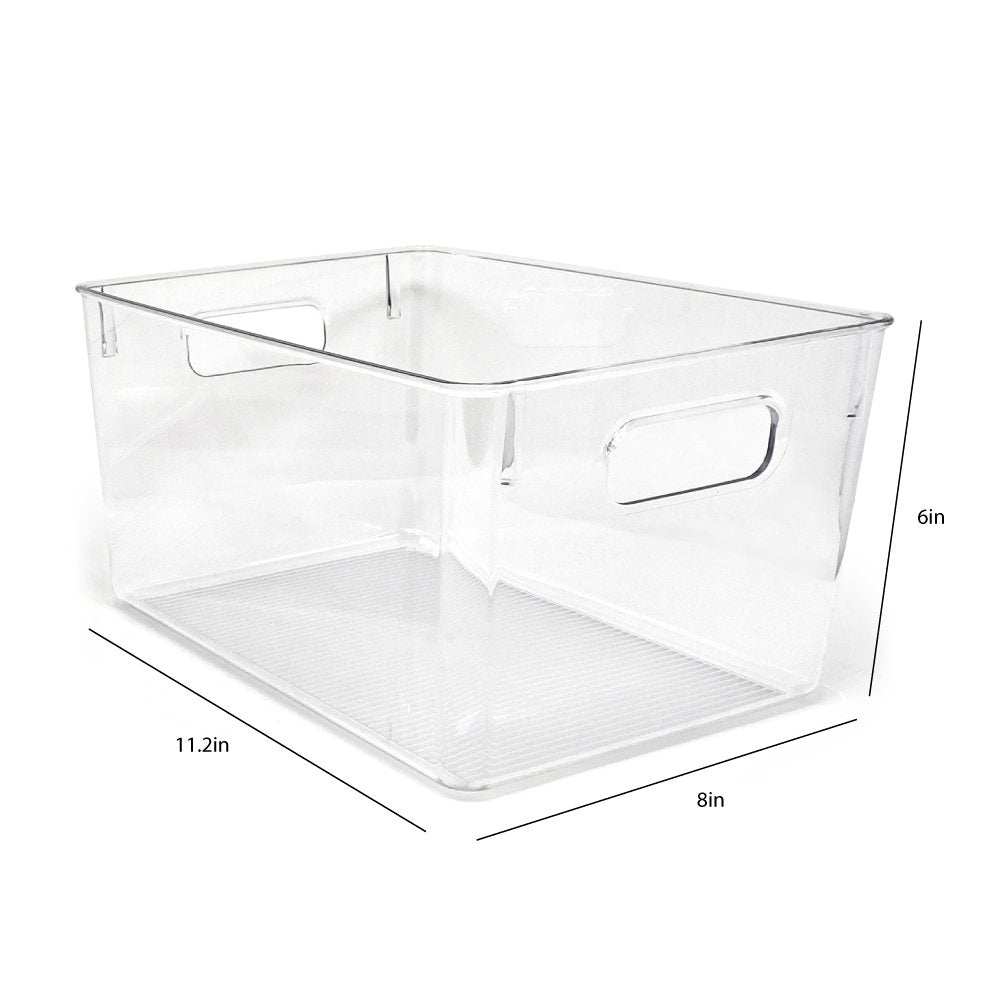 Isaac Jacobs 3-Pack Clear Storage Bins with Handles, Plastic Organizer for Home, Room, Office, Fridge, Kitchen/Pantry Non-Slip Container Set, Food Safe, BPA Free