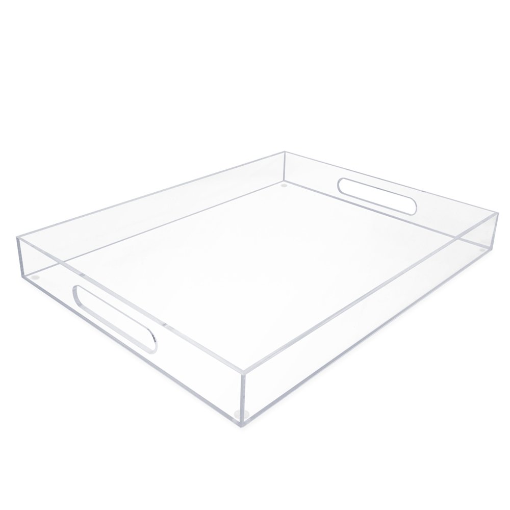Isaac Jacobs Clear Acrylic Serving Tray with Cutout Handles, Spill-Proof, Stackable Organizer, Space-Saver, Food &amp; Drinks Server, Indoors/Outdoors, Lucite Storage Décor &amp; More
