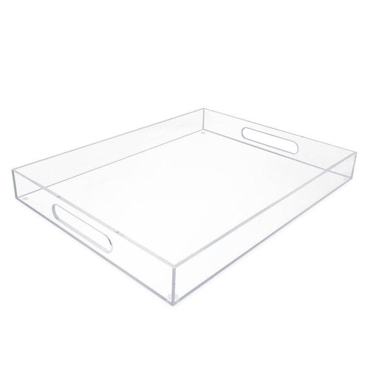 Isaac Jacobs Clear Acrylic Serving Tray with Cutout Handles, Spill-Proof, Stackable Organizer, Space-Saver, Food &amp; Drinks Server, Indoors/Outdoors, Lucite Storage Décor &amp; More