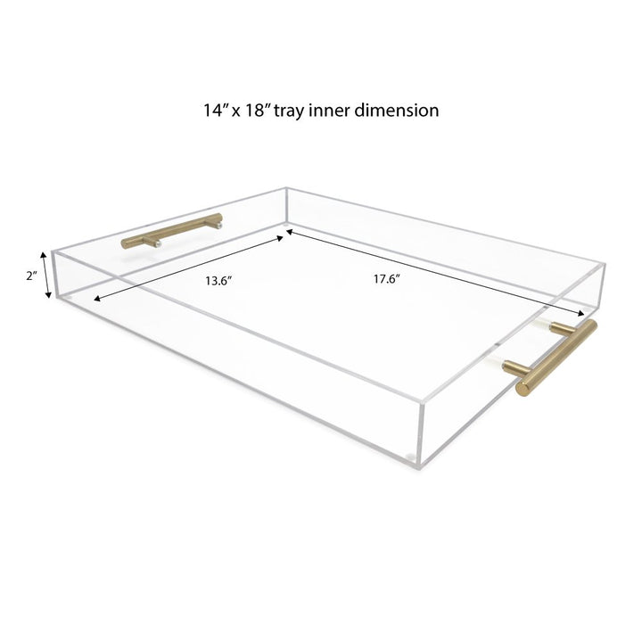 Isaac Jacobs Clear Acrylic Serving Tray with Metal Handles, Spill-Proof, Stackable Organizer, Space-Saver, Food &amp; Drinks Server, Indoors/Outdoors, Lucite Storage Décor &amp; More