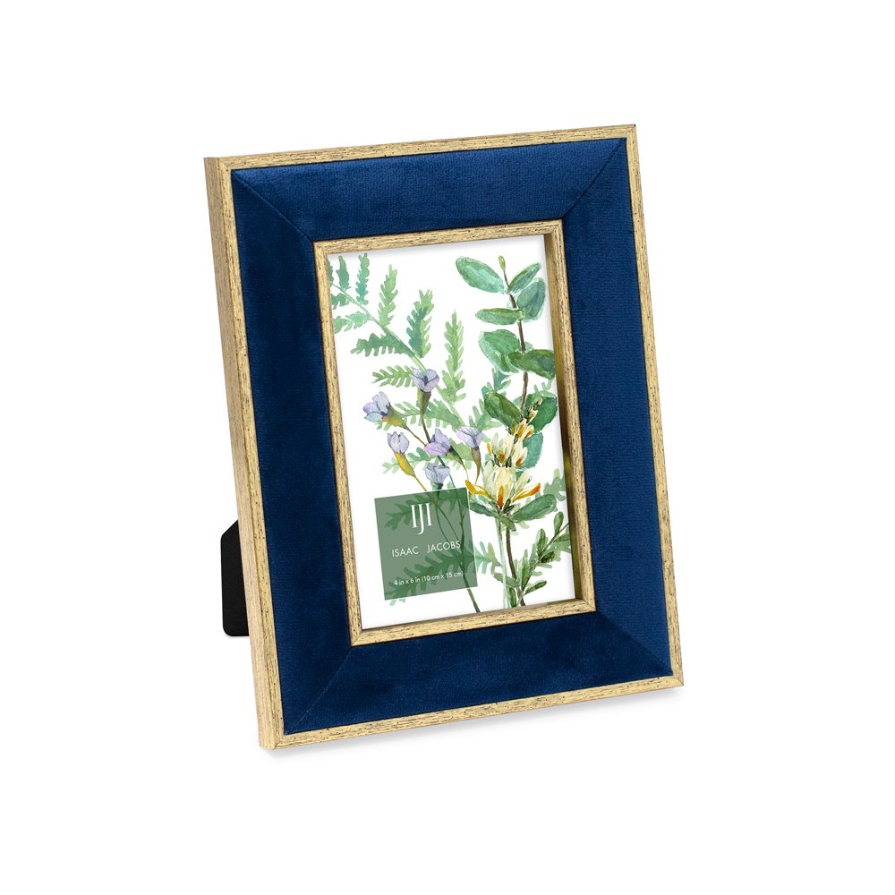 Isaac Jacobs Velvet Picture Frame with Metallic Double Border, Photo Frame, Horizontal &amp; Vertical, Made for Tabletop &amp; Wall Display, for Home and Office