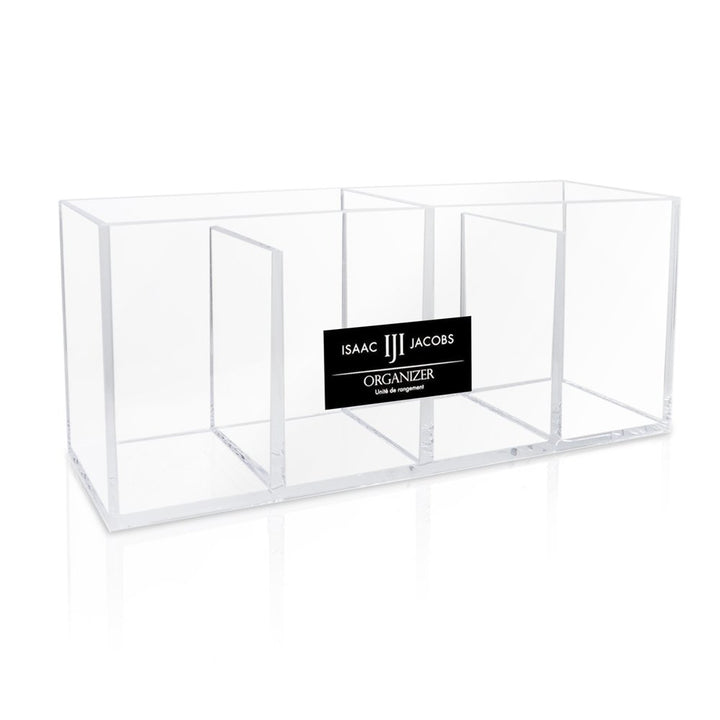 Isaac Jacobs 4-Compartment Clear Acrylic Organizer- Makeup Brush Holder- Storage Solution- Office, Bathroom, Kitchen Supplies and More