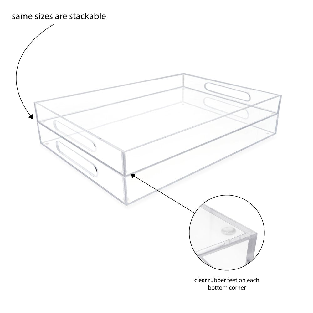 Isaac Jacobs Clear Acrylic Serving Tray with Cutout Handles, Spill-Proof, Stackable Organizer, Space-Saver, Food &amp; Drinks Server, Indoors/Outdoors, Lucite Storage Décor &amp; More