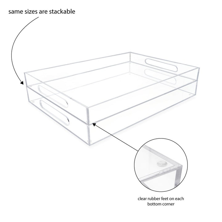 Isaac Jacobs Clear Acrylic Serving Tray with Cutout Handles, Spill-Proof, Stackable Organizer, Space-Saver, Food &amp; Drinks Server, Indoors/Outdoors, Lucite Storage Décor &amp; More