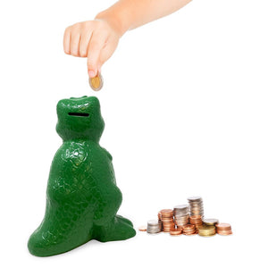 Isaac Jacobs Ceramic Dinosaur Money Bank, T-Rex Piggy Bank, Dino Room Décor, Coin Bank, Gift for Boys or Girls, Tyrannosaurus