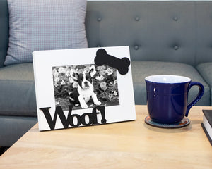 Isaac Jacobs Wood Sentiments Dog “Woof!” Picture Frame, Photo Gift for Pet Dog, Puppy, Display on Tabletop, Desk