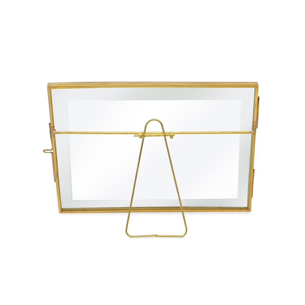 Isaac Jacobs (2-Pack) Vintage Style Brass and Glass, Metal Floating Picture Frame with Locket Closure, for Photos, Art, &amp; More, Tabletop Display