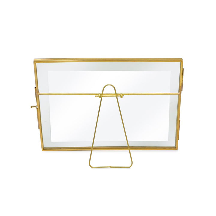 Isaac Jacobs (2-Pack) Vintage Style Brass and Glass, Metal Floating Picture Frame with Locket Closure, for Photos, Art, &amp; More, Tabletop Display