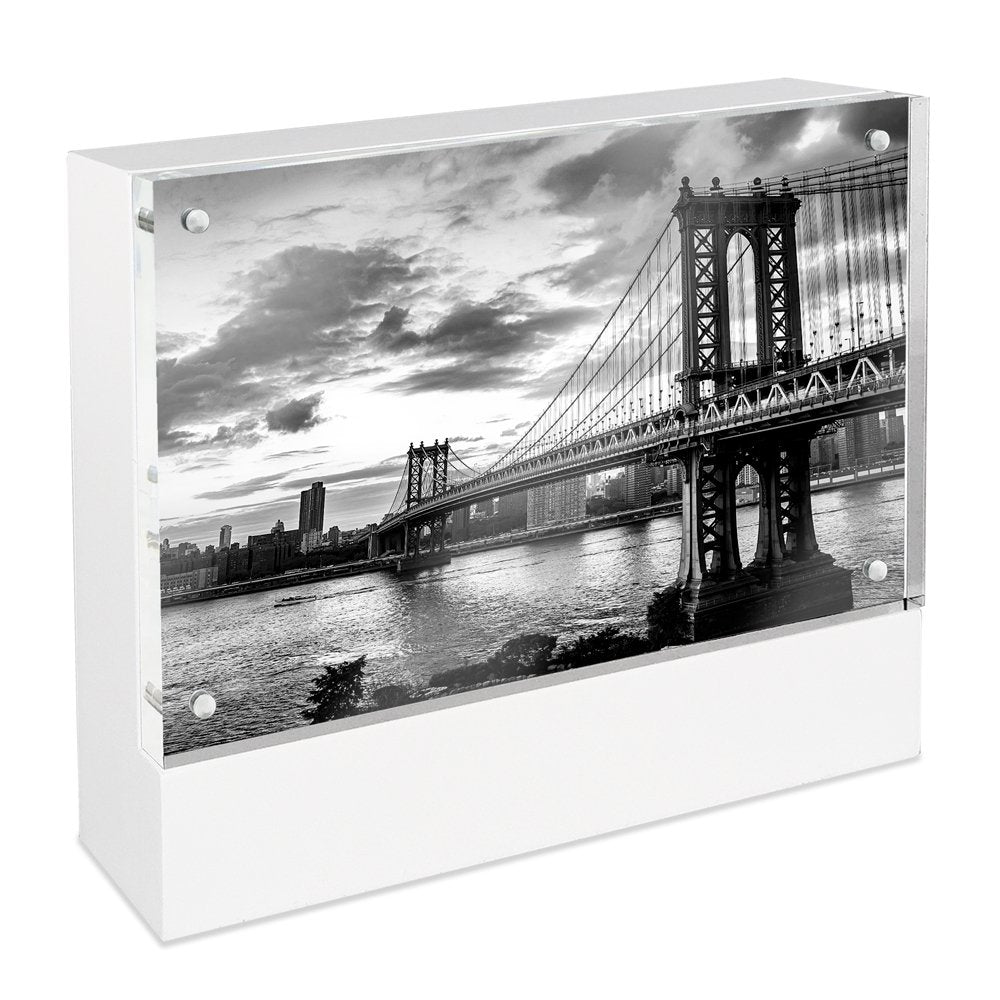Isaac Jacobs Wood Block Acrylic Picture Frame, Magnetic Photo Frame, Made For Tabletop Display