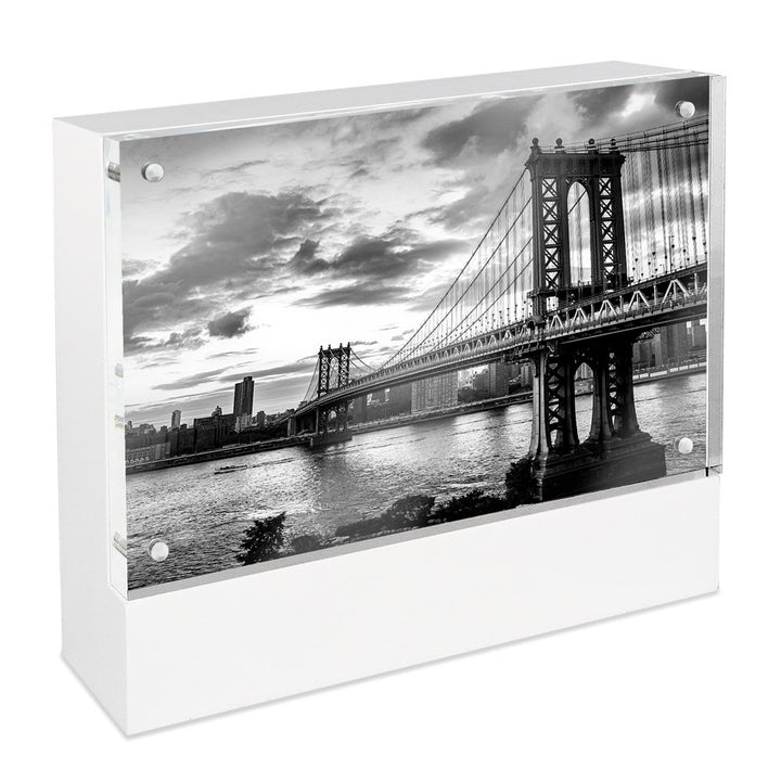 Isaac Jacobs Wood Block Acrylic Picture Frame, Magnetic Photo Frame, Made For Tabletop Display
