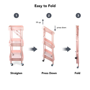 Isaac Jacobs 3-Tier Rolling Cart, Foldable Mobile Storage Organizer with Caster Wheels, Lightweight Multi-Purpose Metal Utility Cart for Office, Kitchen, Bathroom, Bedroom
