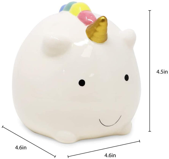 Isaac Jacobs Ceramic Small Unicorn Money Bank, Cute Piggy Bank for Kids, Fairytale Rainbow Nursery Room Décor, Happy Unicorn Coin Bank, Gift for Girls and Boys