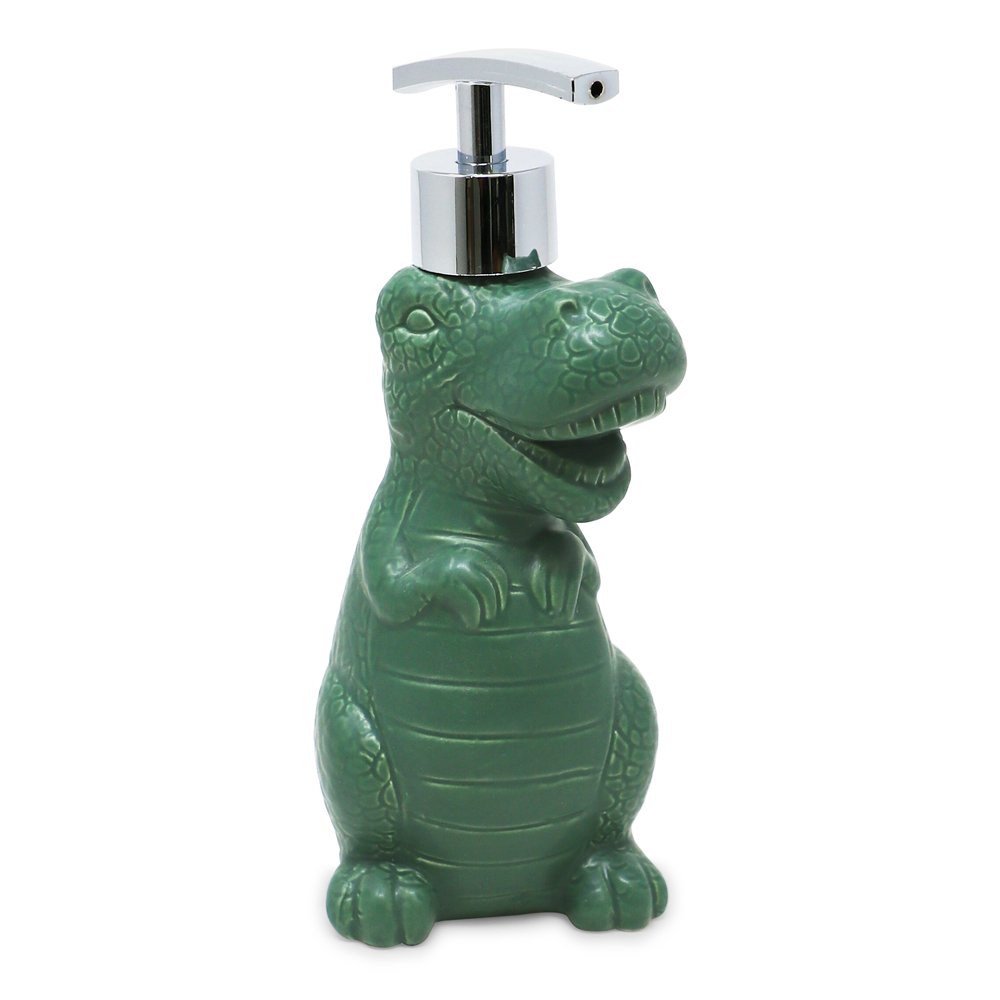 Isaac Jacobs Ceramic Dinosaur, Liquid Soap Pump/Lotion Dispenser with Chrome Metal Pump (Holds Up to 12 Oz.) – Great for Bathroom, Kitchen Countertop, Bath Accessory