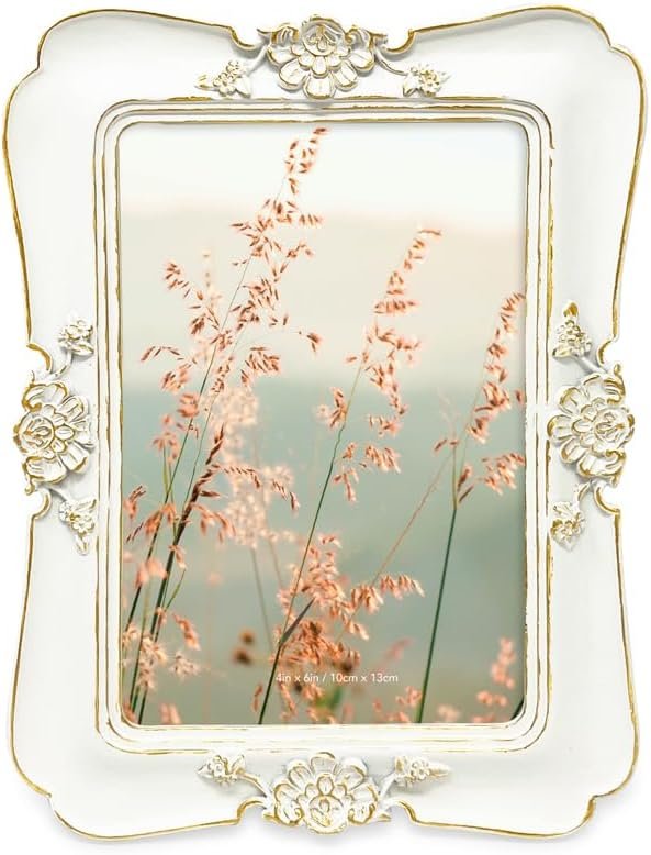 Isaac Jacobs Vintage-Inspired Simple Ornate Picture Frame, Horizontal &amp; Vertical for Tabletop and Wall Display, Home Décor, Floral, Resin Frame