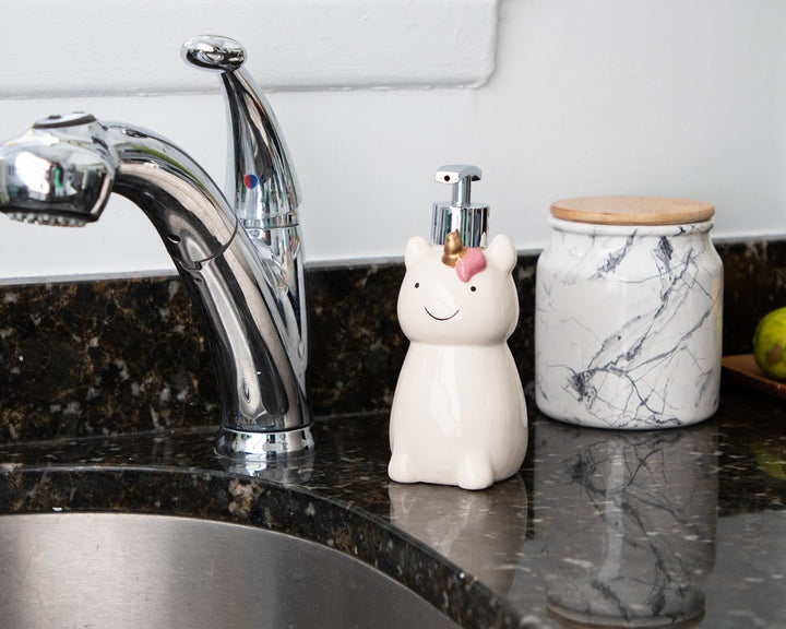 Isaac Jacobs Ceramic, Liquid Soap Pump/Lotion Dispenser with Silver Metal Pump, Great for Bathroom, Kitchen Countertop, Bath Accessory