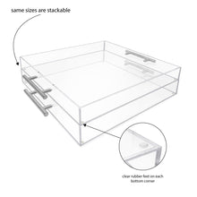 Isaac Jacobs Clear Acrylic Serving Tray with Metal Handles, Spill-Proof, Stackable Organizer, Space-Saver, Food & Drinks Server, Indoors/Outdoors, Lucite Storage Décor & More