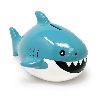 Isaac Jacobs Ceramic Shark Coin Bank for Kids, Great for Gifts, Home Décor, Money Saving Piggy Bank for Boys and Girls